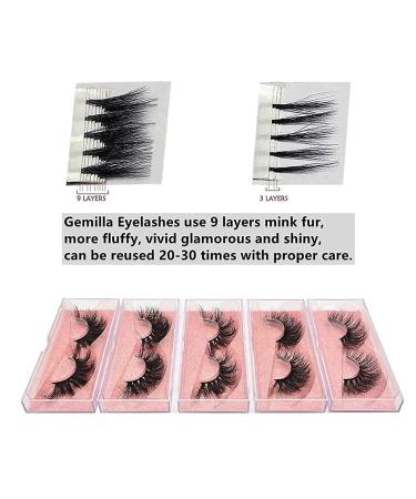 Gemilla Real Mink Lashes - Hand-made 3D & 5D Mink Eyelashes for Dramatic, Natural Look (5 Pairs, 19-22mm) - Buy Online on GoSupps.com