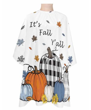 Fall Thanksgiving Pumpkins Barber Cape - Salon Hair Cutting Cape for Women Men Kids Adults Buffalo Plaid Orange Blue Black White Haircut Cape with Adjustable Elastic Neckline Hairdressing Accessories 1 piece 55x63 Inch Blue