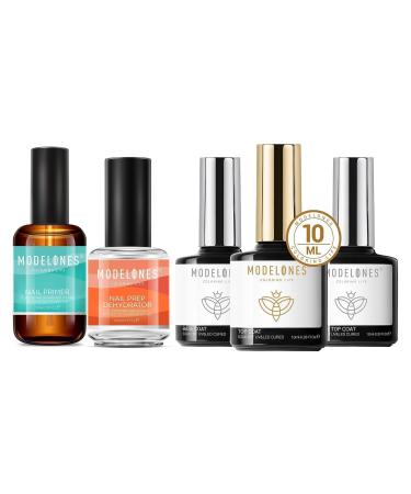 Modelones 5Pcs Gel Nail Polish Matte Top Coat & Base Coat Set with Nail Primer and Nail Prep Dehydrator