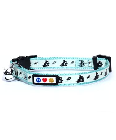 Pawtitas Glow in The Dark Cat Collar with Safety Buckle and Removable Bell Cat Collar Kitten Collar Cat Collar Teal