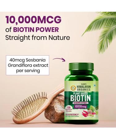Himalayan Organics Organics Plant Based Biotin 10000Mcg for Longer Hair Growth | Glowing Skin and Longer Nails Supplement | for Men and Women - 120 Veg Capsules - Buy Online on GoSupps.com