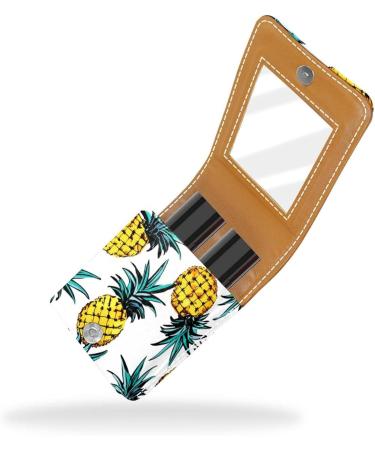 Lipstick Case | Leather Lip Gloss Organizer with Mirror | Mini Tropical Pineapple Lipstick Holder Bag - Buy Online on GoSupps.com