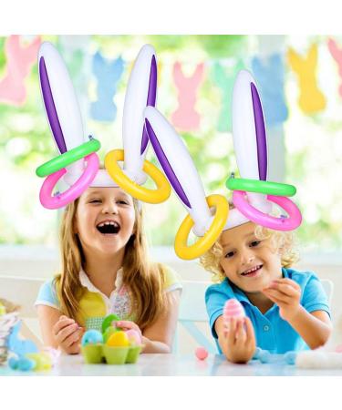 Inflatable Bunny Ears Ring Toss Game Set for Easter Party - Includes 2 Rabbit-Ear Hats, 12 Rings, Medal, and Pump - Buy Online on GoSupps.com