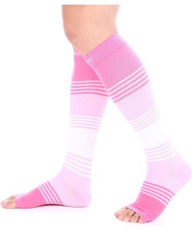 Doc Miller Premium Waden Compression Cuff - 20-30 mmHg Calf Support for Sports & Recovery | Stylish Open Toe Design in Pink & White (XXL) - Buy Online on GoSupps.com