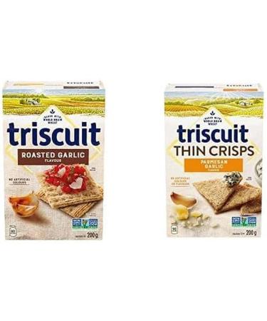 Triscuit Roasted Garlic 200g with TRISCUIT Thin Crisps Parmesan Garlic Crackers 200 g