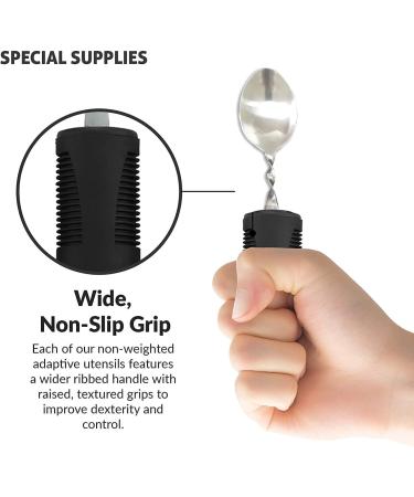 Extra Wide Bendable Cutlery Set for Elderly & Disabled - Easy Grip Handles, Ideal for Arthritis & Parkinson's (3PC Black) - Buy Online on GoSupps.com