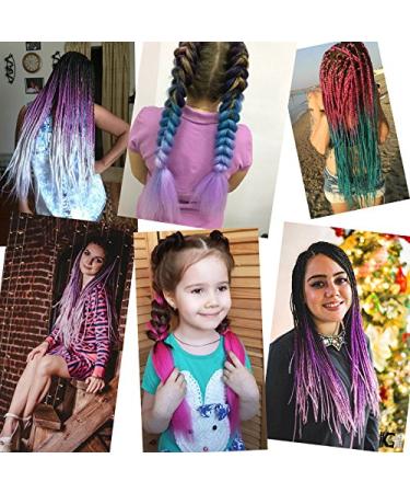 Jumbo Braiding Hair Fiber Mix 3pcs - Rainbow Colors Extensions - Kanekalon Synthetic Hair - 24 Inch - Blue-Light Purple-Pink - Soft & Healthy - Buy Online on GoSupps.com
