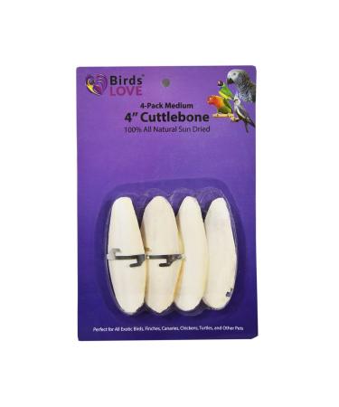 Birds LOVE Cuttlebone for Birds - Cuttlebone for Tortoise & Snails, Bird Cuttlebone for Parakeet & All Breeds, Calcium Block for Birds Alternative - Pack of 4 Cuttlefish Bone - Medium, 3.5 to 4 Inches