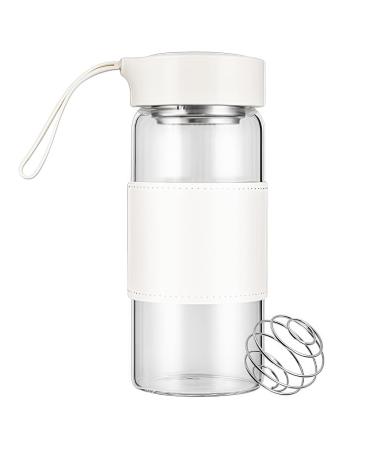 Shaker en Verre 16 oz Shaker Prot ines sans BPA et inodore avec Tamis int gr et Bille de M lange en Acier Inoxydable 304 pour Fitness & Shakes Prot in s tanche (Blanc)