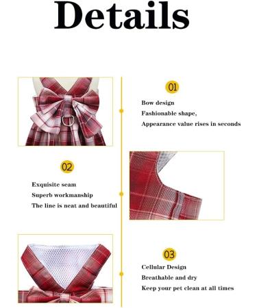 Tikwek Pink Plaid Dog Dress with Bow Tie Harness Leash Set - XS to M Sizes - Cute Puppy Outfit for Small Girl Dogs - Buy Online on GoSupps.com