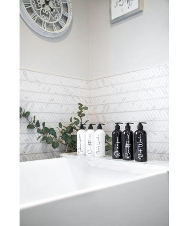 Alora Home Essentials Reusable Shampoo and Conditioner Bottles - Set of 3 Matte Black Permanent Stylish Labels 16oz Pump Bottle Dispenser Body Wash Plastic Refillable (MBBW16) Set of 3 (16oz) Black - Buy Online on GoSupps.com