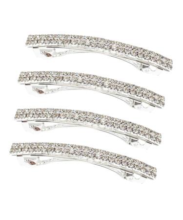 MOONBCT Small Sparkly Rhinestone Beads Metal Bow Hair Barrettes Spring Hair Grip Clips Silver Ponytail Holder Side Clips Crystal Hair Accessories for Girl Thin Hair