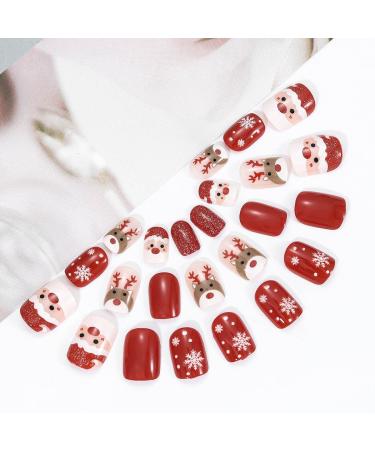 Brishow Christmas Artificial Nails - 24PCS Snow & Moose Press-On Short Red Nails for Women & Girls - Buy Online on GoSupps.com