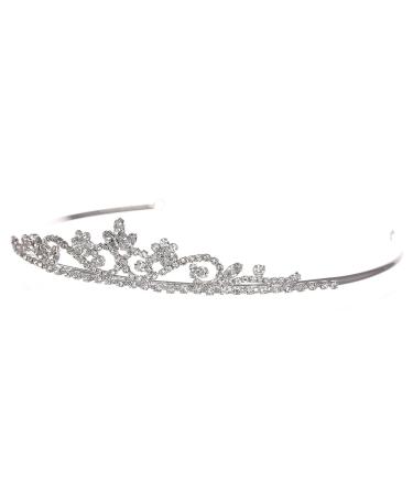 Princess Rhinestone Crystal Flower Tiara Crown for Bridal Wedding Prom - Clear Crystals, Silver Plated - Buy Online on GoSupps.com