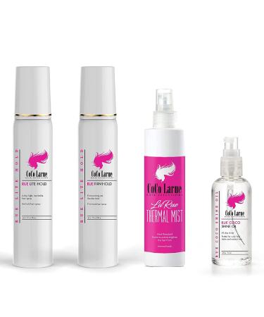 CoCo La Rue Hair Styling Package-Hair Products Lite and Firm Hairspray- All Day Hold- Protects Against Heat-Ultra- Firm Hold- Fast Drying Shiny and Voluminous Hair- Extreme Hold Hair Styling Products Spray (4-Pack)