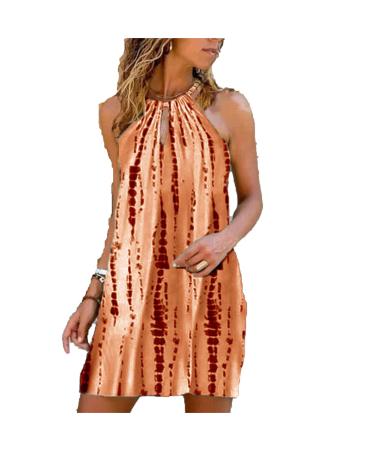 Women's A Line Summer Dress Round Collar Sleeveless Off Shoulder Cut Out Casual Dress Swing Casual Beach Dress Flowers XL Orange