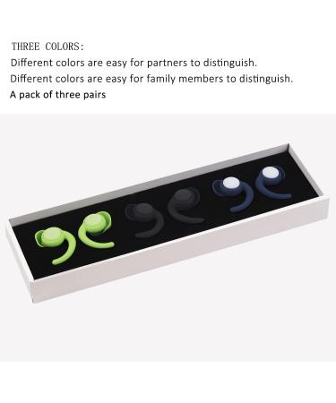 HESND 3 Pairs Ear Plugs for Sleeping - Noise Reduction, Reusable Silicone Earplugs for Study, Snoring, Concerts, Travel - Dark Blue/Black/Green - Buy Online on GoSupps.com