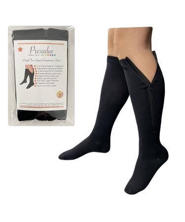Presadee Closed Toe 15-20 mmHg Zipper Moderate Compression Leg Circulation Socks (Black  2XL) Black 2XL