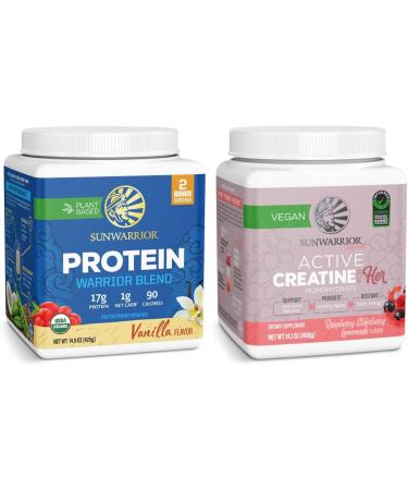 Creatine for Her & Vanilla Organic Plant Based Protein Powder Set | Bundle & Save | Vegan Organic Protein plus Raspberry Lemonade Creatine Monohydrate (50 Servings Creatine 17 Servings Vanilla)