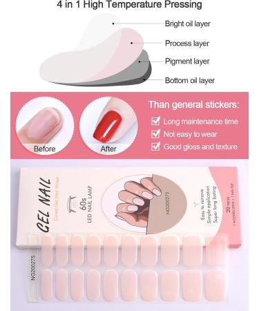Kalolary 20 Pieces Nail Stickers - Gel Nail Polish Full Wraps UV/LED Cured Strips with File & Stick for Women & Girls - Naked Pink - Buy Online on GoSupps.com