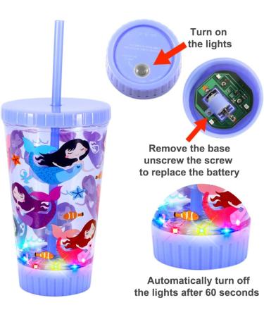 GILANO 16oz Kids LED Light Up Tumbler Water Bottle - BPA-Free, Spill-Proof & Reusable with Straw Lid - Cute Mermaid Design for Boys & Girls - Buy Online on GoSupps.com