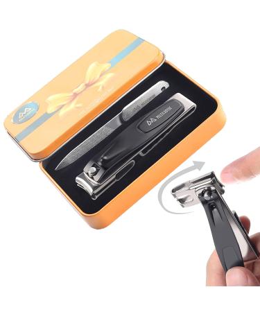 Nail clipper 2PCs nail file 360 degree rotary head nail clipper stainless steel sharp pedicure large nail clipper rotary head for thick nails metal dose for gifts 2-part set