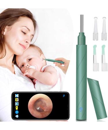 Softula Ear Wax Removal Wireless Otoscope Earwax Removal Tool 1080P HD WiFi Ear Endoscope with LED Light 3.5mm Mini Visual Ear Inspection Camera Silicone Ear Pick Cleaning Kit for Adult Kid Pet Green