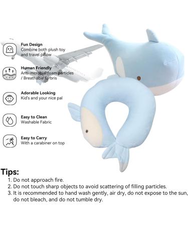 JOYRAVO Kids Travel Pillow - 2-in-1 Deformable U-Shaped Neck Pillow with Cute Plush Blue Whale Design for Comfy Sleep and Play on Airplanes, Cars, and Travel - Buy Online on GoSupps.com