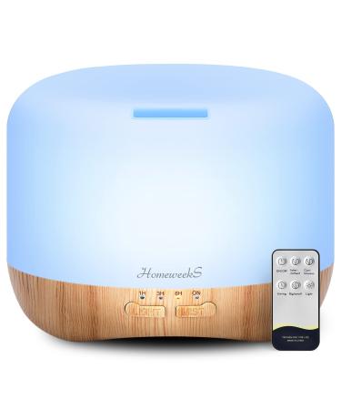 Homeweeks 300ml Essential Oil Diffuser, Quiet Aromatherapy Mist Diffusers for Essential Oils, Wood Grain Ultrasonic Oil Diffuser with Remote Control,Timer, 7 Colors Light for Bedroom (300ml)