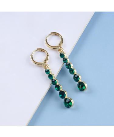Vintage Crystal Emerald Drop Earrings | Long Tassel Chain & Gold Hoop Huggie Jewelry for Women - Shop Internationally - Buy Online on GoSupps.com