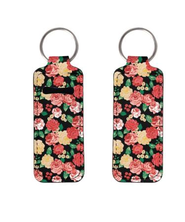 Dajingkj Chapstick 2-Pack Polyester Keychains with Metal Ring for Lip Balm Red and Yellow Rose Red Yellow