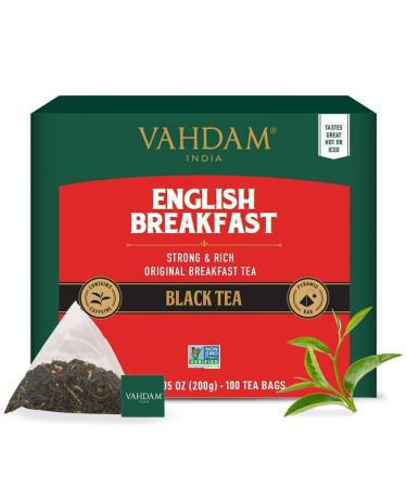 Vahdam English breakfast black tea (100 tea bags) high caffeine gluten -free |Strong & robust black tea - coffee substitute |Packed in India |Brew hot ice or kombucha tea English breakfast tea