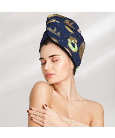 Hair Towel Wrap - Quick Drying Button Turban for Easy Use | Sloth with Donuts Design - Buy Online on GoSupps.com