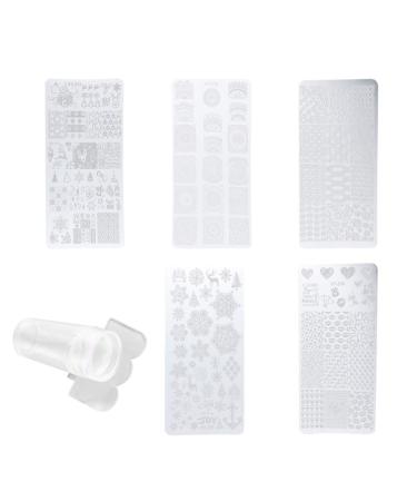 FRCOLOR 5Pcs Christmas Nail Art Stamping Plate Halloween Nail Stamping Plate Kit with Nail Art Stamp And Scraper