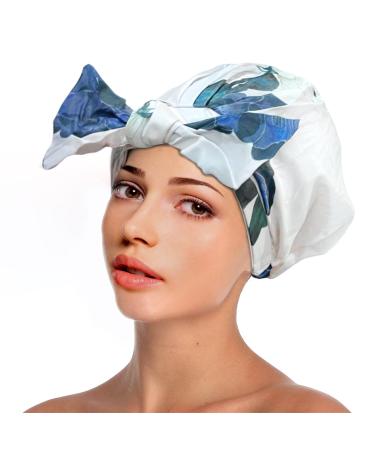 Luxury Shower Caps for Women Reusable Waterproof  Upgraded Satin Material  Shower Cap for Long Hair  with Adjustable Elastic Band  Large Size for Long Short Curly Hair Flower