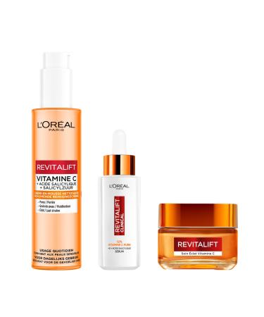 L’Oréal Paris- Radiance Routine - Vitamin C Cleansing Cream-to-Foam, 150 ml + 12% Pure Vitamin C Serum, 30 ml + Vitamin C Enriched Day Cream, 50 ml - REVITALIFT CLINICAL
