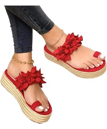 Creev Women's Comfortable Orthopedic Plateau Sandals - PU Leather Flat Sole Foot Correction Available in Red - EU Sizes 35 to 43 - Buy Online on GoSupps.com
