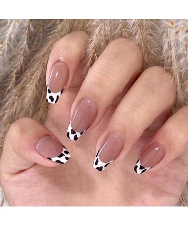 Sethexy medium shiny ballerina false nails French pink acrylic art nail tip 24st coffin nails with glue complete cover press fake nails for women and girls