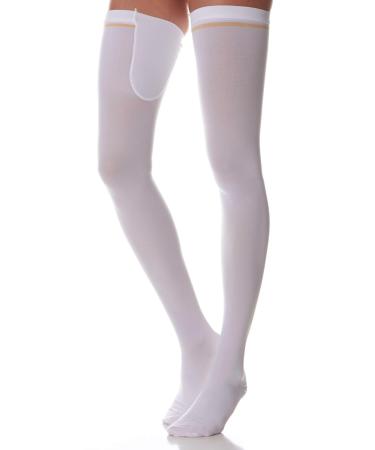 SCUDOTEX compression stockings self-adhesive against thrombosis 18-24 Hg medium length color white size 3 - Buy Online on GoSupps.com
