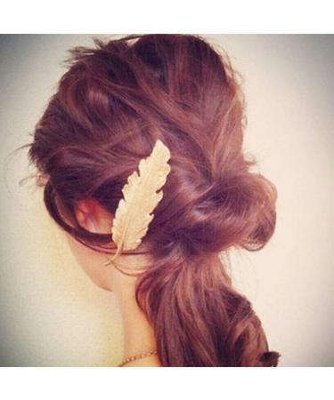 Women Hairpin Big Feather Leaf Hair Clips Minimalist Dainty Hair Clips French Barrette Headwear Edge Clip Clamps Golden Duckbill Clip - Buy Online on GoSupps.com