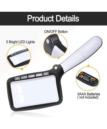 Folding Handheld Magnifying Glass with Light - 3X Large Rectangle Reading Magnifier Rectangular Handhold Magnify Lens Gifts for Seniors Reading Books Prints Lighted Gift for Low Visions(Black) - Buy Online on GoSupps.com