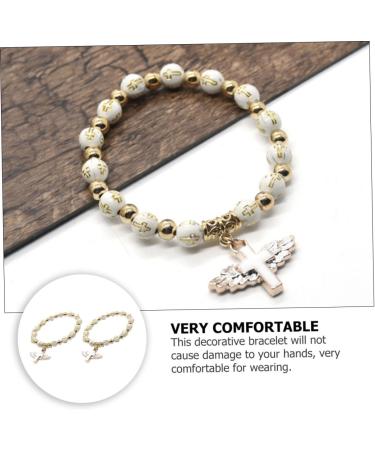 CALLARON 4pcs Cross Bracelet Mens Gifts Christ Prayer Wrist Chain Stretchy Bracelets for Women Hand Chains Men Gift Gold Dainty Bracelet Beaded Wrist Jesus White Miss Metal Makeup Elastic - Buy Online on GoSupps.com