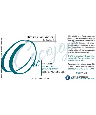 Dr Joe Lab Bitter Almond Oil - 16 oz - Pure Natural Sourced Non-GMO Bulk Carrier Oil - for Skin Hair Body Nails Face Arms & Legs - Hydrates Nourishes Moisturizes 16 Ounce (Pack of 1) - Buy Online on GoSupps.com