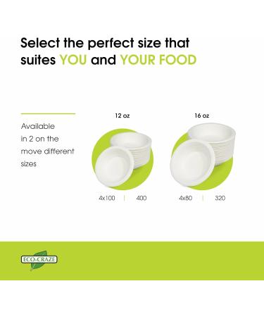 Eco-Craze Bagasse 12oz (360ml) Bowls Pack of 400 Sugarcane Fiber Disposable Bulk Paper Bowls for Party Biodegradable Bowls for Soup Milk Cereals Snacks Salads 12 oz (360 ml) 400 - Buy Online on GoSupps.com