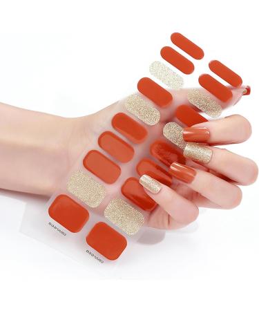 Semi Cured Gel Nails Strips - 20cps Stickers Nail Wraps Soft Self - Full Wraps Nail Polish Stickers French Style Orange Glitter Mix Color Glitter Orange - Buy Online on GoSupps.com