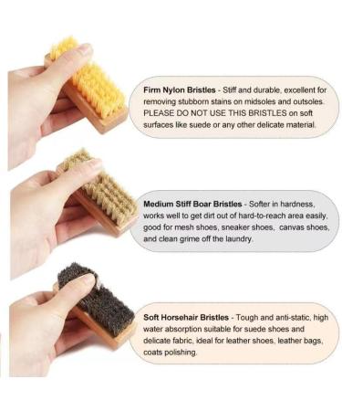 Shoe Cleaning Brush Set - 3 Pack with Nylon, Boar, and Horsehair Bristles for Leather, Suede, Canvas - Wooden Sneaker Cleaner for Bags & Accessories - Buy Online on GoSupps.com