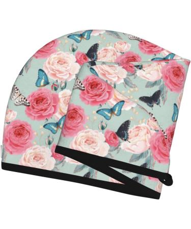 Hair Towel Wrap for Quick Drying | Button Towel Turban & Head Towel (Roses & Butterflies) - Perfect for All Hair Types - Buy Online on GoSupps.com