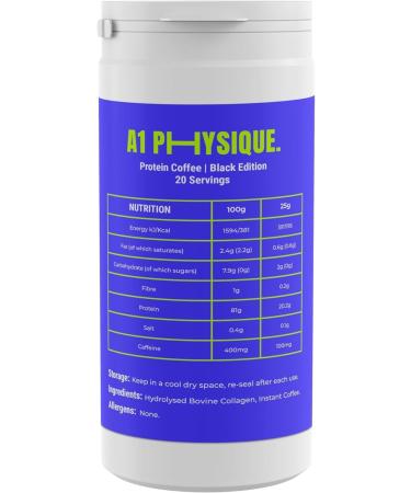 A1 Physique Protein Coffee - 500g Instant Coffee with Hydrolysed Collagen Peptides from Bovine Protein - Allergen Free Ground Coffee Granules for Hot or Iced Coffee - High Protein Collagen Coffee - Buy Online on GoSupps.com