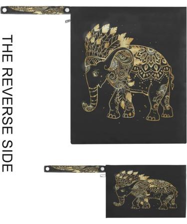 JUMBEAR Tribal Elephant Indain Vintage Black Wet Dry Bags Sets Waterproof Reusable Travel Beach Baby Cloth Diaper Wet Dry Bags Organizer with Two Zippered Pockets for Swimsuit and Gym 2PCS - Buy Online on GoSupps.com
