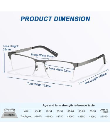 EYECEDAR 5-Pack Reading Glasses for Men - Blue Light Blocking Gunmetal Gray Half Frame 1.75 Diopters Spring Hinges - Stylish & Comfortable Readers - Buy Online on GoSupps.com